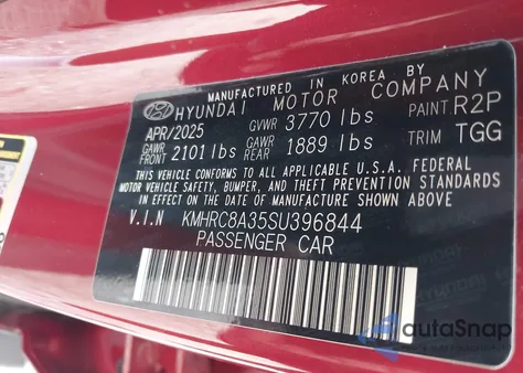 2025 Hyundai Venue Sel z USA, uszkodzony, nr VIN KMHRC8A35SU396844